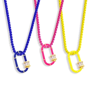 Collana Pendente Moschettone In Smalto Colore Caramella Catena In Rame Con Zircone Gioielli Geometrici Minimalisti Donne