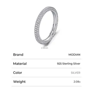 S925 sterling silver full eternity ring with micro-pave cubic zirconia stones, 2.45mm width