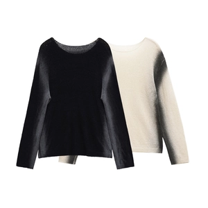 Women Ombre Knit Sweater Long Sleeve Crew Neck Gradient Print Casual Pullover Top Soft