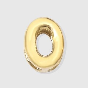 Golden oval metal bead accessory with high gloss finish and bubble alphabet charm design