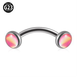 Solid G23 titanium curved barbell with pink orange gradient glitter balls for piercing