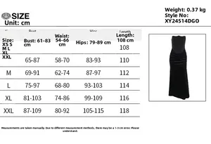 Detailed size chart for velvet corset dress showing bust, waist, and length measurements