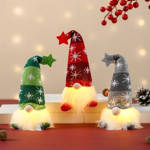 Three-piece glowing Christmas gnomes set with LED light and star hats for holiday decor
