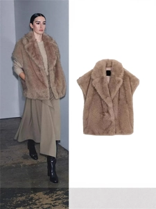 Femme Élégante Gilet En Fausse Fourrure Revers Col En V Sans Manches Peluche Épais Chaud Hiver Mode Décontractée