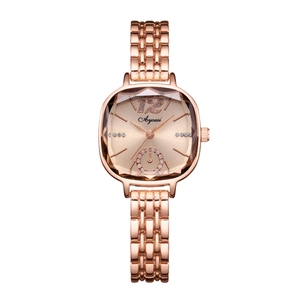 Élégante montre à quartz carrée pour femme en or rose avec cadran orné de cristaux