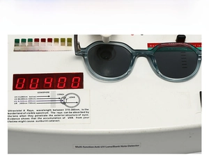 Detailed UV400 protection test for trendy grey translucent polarized sunglasses