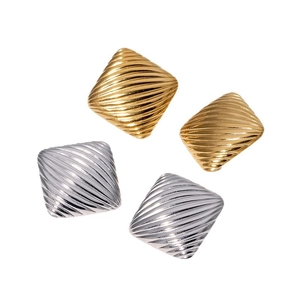 Square stainless steel earrings with 18K gold and silver ripple texture design