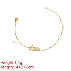 Bracelet en acier inoxydable doré avec pendentif Love et chaîne réglable femme