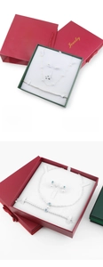 Detailed view of luxury jewelry gift box set with pearl necklace, earrings and bracelet