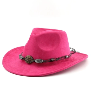Damen Filzhut in Pink mit breiter Krempe und gewebtem Dekoband im Ethno-Stil