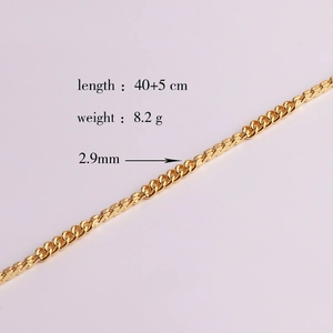 Detail view of 2.9mm gold plated copper chain showing 40+5cm length and 8.2g weight