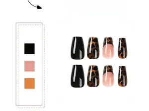Detailed view of french style tortoise and black leopard print short press-on nails