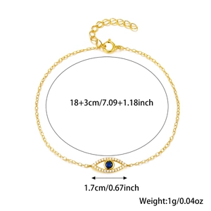 Detailed size specifications for the 925 sterling silver evil eye bracelet with blue zircon