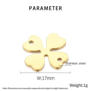 Detail showing a 17mm gold stainless steel heart clover charm for DIY jewelry making