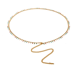 Bohemian colorful drop charm waist chain in gold-plated stainless steel for women