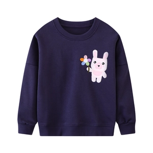 Kids Girls Cotton Pullover Sweatshirt Long Sleeve Round Neck Cartoon Rabbit Applique Embroidery Casual Top