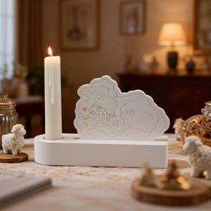 Artistic lamb candle holder set with sheep base plate for creative home desk decor