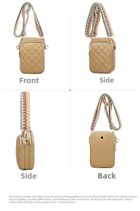 Quilted khaki crossbody nylon bag featuring multiple zippers and woven shoulder strap