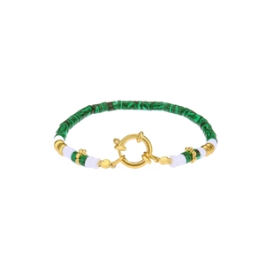 Natural green and white beaded bracelet set with stylish gold spring ring clasp