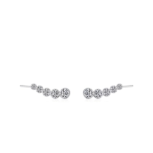 925 Sterling Silver Ear Crawler Earrings With Gradient Round Cubic Zirconia Minimalist Curved Jewelry For Women
