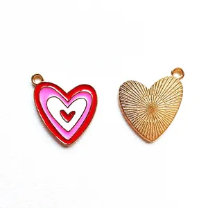 Colorful heart enamel pendant with gold border for DIY jewelry making 18x24mm