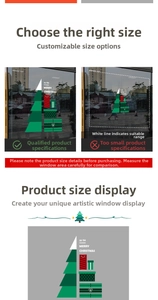 Detailed Christmas window decals showing festive trees and Merry Christmas gift box elements