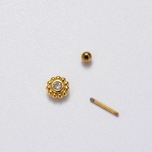 Gold stainless steel cartilage stud with cubic zirconia flower and screw-back ball