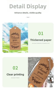 Detail of thick 270g kraft thank you tag with clear leaf print and metal chain link