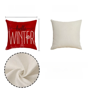 Close-up of red snowman Christmas pillowcase 18x18 inch, linen texture with winter print