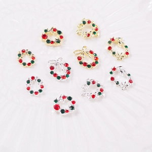 Bijoux à ongles couronne de Noël avec strass rouges et verts en alliage d'or et d'argent
