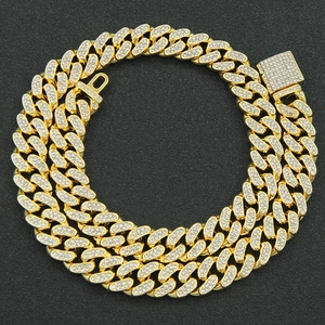 Collier chaîne cubaine dorée serti de cristaux brillants pour hommes style hip-hop chic
