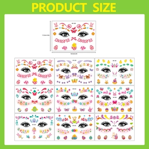 Easter kids face tattoo stickers set featuring rabbits and colorful eggs 9 designs