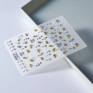 5D embossed nail art stickers with bee and daisy designs model FEB-350 for DIY manicure