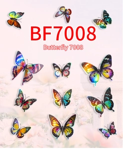 Detailed macro view of 11 colorful 3D butterfly wall stickers with vibrant laser patterns