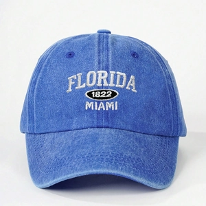 Blue washed denim baseball cap featuring white Florida 1822 Miami embroidery on the front