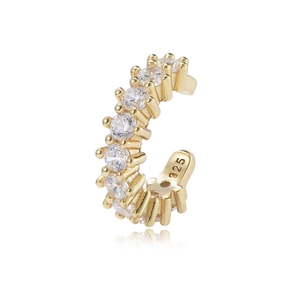 Elegant gold-plated S925 sterling silver C-shaped ear cuff with sparkling zircon stones