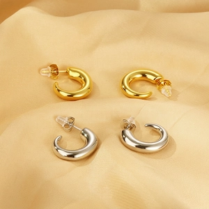 Chunky Hoop Earrings 18K Gold Plated Stainless Steel C Shaped Minimalist Thick High Polished Fashion Jewelry For Women