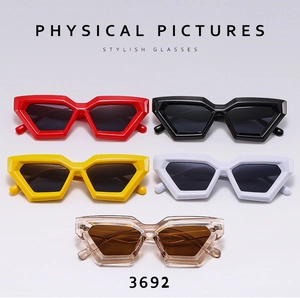 Multiple color options of thick frame cat eye sunglasses with geometric hexagonal design