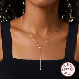 925 Sterling Silver Butterfly Tassel Necklace For Women Dainty Zirconia Inlaid Y-Shaped Chain Necklace Sweet Jewelry Gift