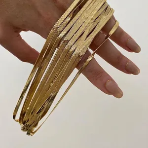 Minimalist gold plated stainless steel herringbone snake chain necklace for women