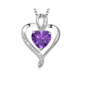Elegant silver heart necklace featuring a purple gemstone pendant on a classic chain