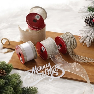Christmas Ribbons Sparkling Glitter Mesh Velvet Snowflake Pattern For Christmas Tree Decor Gift Wrapping DIY Crafts