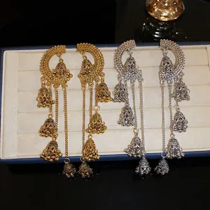 Boucles Oreilles Bohèmes Vintage Jhumka Glands Avec Tige En Argent Ethnique Longue Géométrique Creuse Pour Femmes