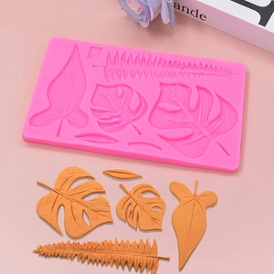 Tropical Leaf Silicone Mold Monstera Fern Banana Foliage Design For Fondant Cake Decoration DIY Craft Baking Pink