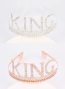 Détails des couronnes KING en argent et or rose avec strass pour fête d'hommes