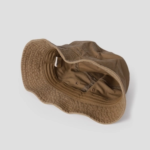 Classic dark brown washed cotton bucket hat with breathable lining and stitched brim