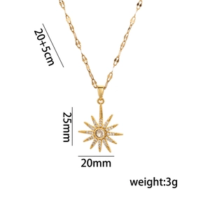 Golden sunburst star pendant necklace with cubic zirconia, jewelry for women