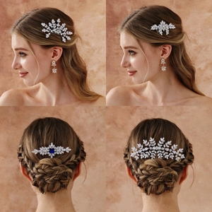 Pettine Per Capelli Da Sposa Lega Zircone Strass Lusso Design Floreale Foglia Gioielli Da Sposa Accessorio Per Donne