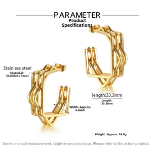 Polished gold multi-layer geometric hoop earrings made of stainless steel 33mm