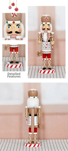 Detailed close-up of 36cm gingerbread nutcracker with candy cane and fur beard details